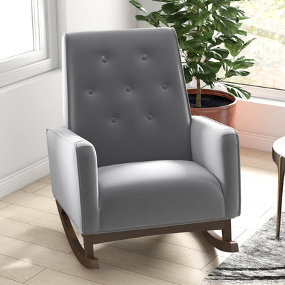 Premium Demetrius Light Grey Fabric Solid Wood Rocking Chair for Living Room and Nursery 36.6"H x 27.5"W x 39"D or Living Room Bedroom Reading
