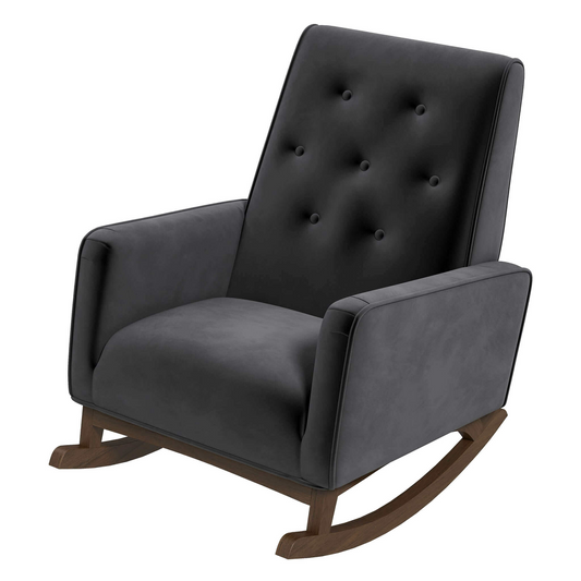 Elegant Style Demetrius Dark Grey Fabric Rocking Chair with Solid Wood Frame for Living Room and Nursery 36.6"H x 27.5"W x 39"D for Living Room Bedroom Reading