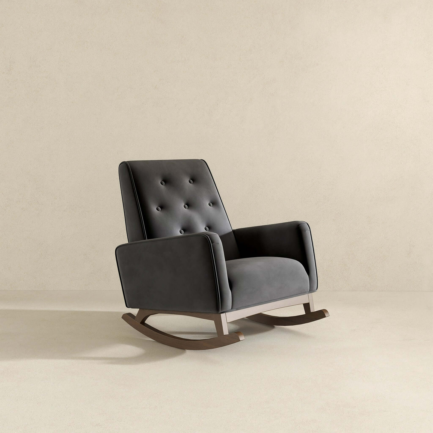 Elegant Style Demetrius Dark Grey Fabric Rocking Chair with Solid Wood Frame for Living Room and Nursery 36.6"H x 27.5"W x 39"D for Living Room Bedroom Reading