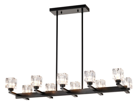 Chandelier for Dining Room, 10-Light Black Farmhouse Linear Pendant Light Fixture, Modern Crystal Hanging Lighting Chandelier for Kitchen Island, Bar, Long Table, G9 Bulb(10*G9*MAX 40W)