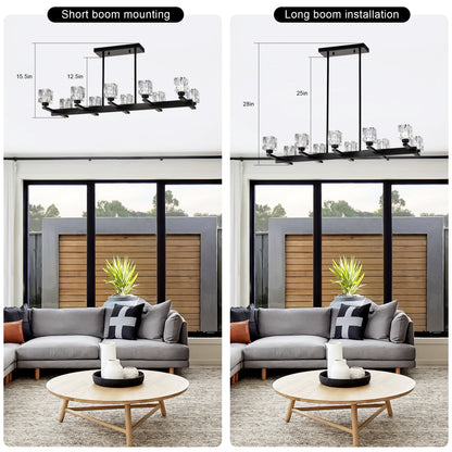 Chandelier for Dining Room, 10-Light Black Farmhouse Linear Pendant Light Fixture, Modern Crystal Hanging Lighting Chandelier for Kitchen Island, Bar, Long Table, G9 Bulb(10*G9*MAX 40W)