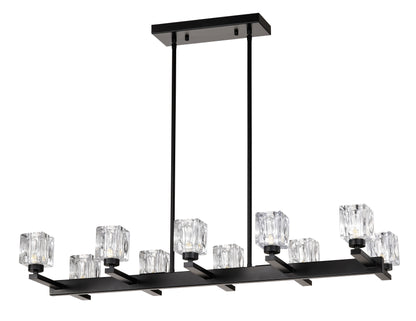 Chandelier for Dining Room, 10-Light Black Farmhouse Linear Pendant Light Fixture, Modern Crystal Hanging Lighting Chandelier for Kitchen Island, Bar, Long Table, G9 Bulb(10*G9*MAX 40W)