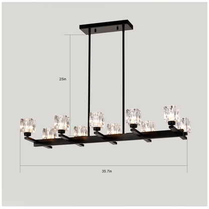 Chandelier for Dining Room, 10-Light Black Farmhouse Linear Pendant Light Fixture, Modern Crystal Hanging Lighting Chandelier for Kitchen Island, Bar, Long Table, G9 Bulb(10*G9*MAX 40W)