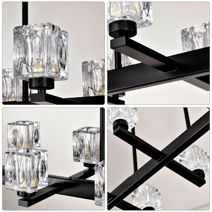 Chandelier for Dining Room, 10-Light Black Farmhouse Linear Pendant Light Fixture, Modern Crystal Hanging Lighting Chandelier for Kitchen Island, Bar, Long Table, G9 Bulb(10*G9*MAX 40W)
