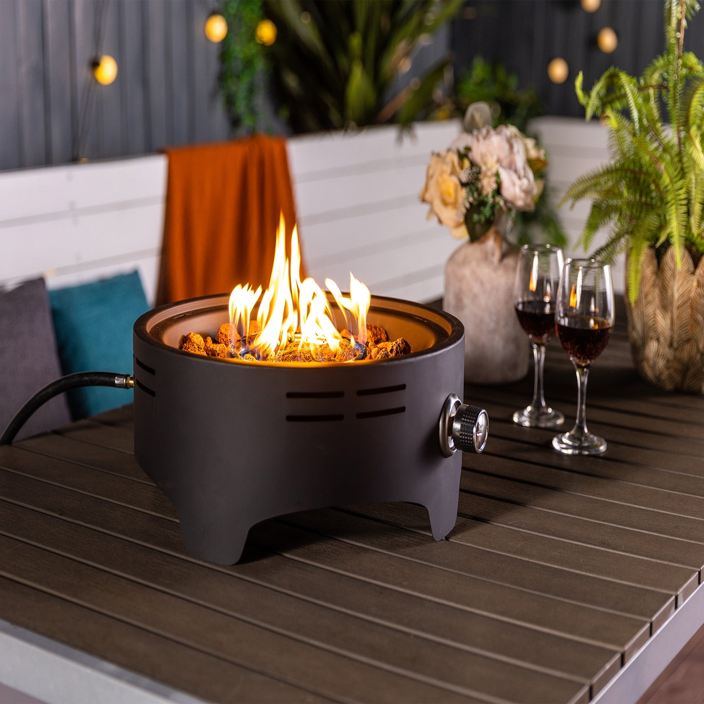 15 inch Outdoor Portable Propane Fire Pit, Tabletop Fire Pit with Quick Connect Regulator