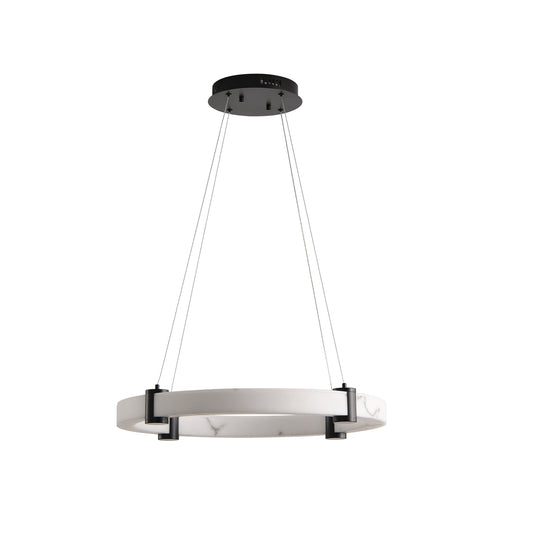 Modern LED Pendant Light, 24-Inch Round Hanging Chandelier with Adjustable Height, Imitation Marble Finish Resin Ring Ceiling Light for Dining Room, Kitchen Island, Living Room