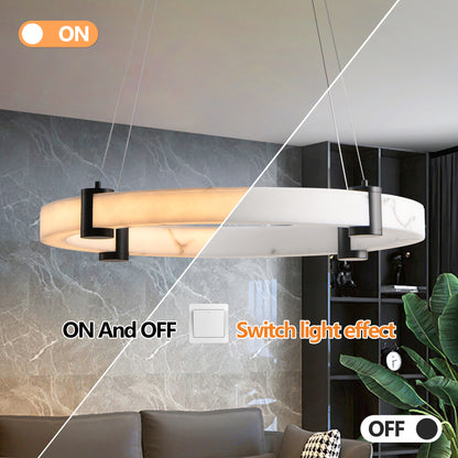 Modern LED Pendant Light, 24-Inch Round Hanging Chandelier with Adjustable Height, Imitation Marble Finish Resin Ring Ceiling Light for Dining Room, Kitchen Island, Living Room