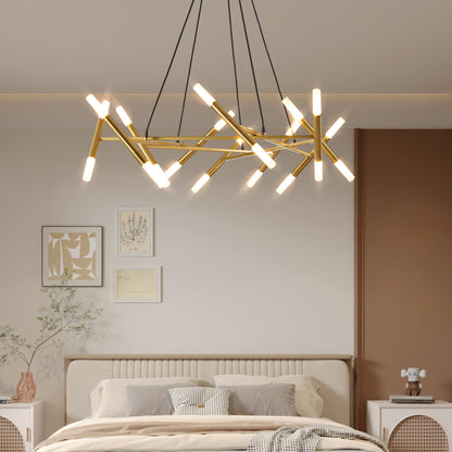 41" Golden Modern Chandelier Light Fixture, Branch Design with Frosted Tubes, Black Cords, Adjustable Height Pendant Light for Dining Room, Living Room, or Kitchen Island (Bulb Not Included)