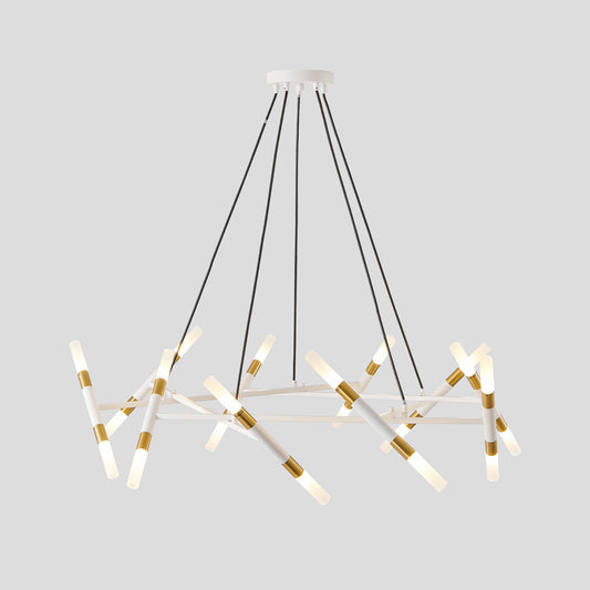 41" White & Golden Modern Chandelier Light Fixture, Branch Design with Frosted Tubes, Black Cords, Adjustable Height Pendant Light for Dining Room, Living Room, or Kitchen Island (Bulb Not Included)