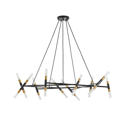 41" Black & Golden Modern Chandelier Light Fixture, Branch Design with Frosted Tubes, Black Cords, Adjustable Height Pendant Light for Dining Room, Living Room, or Kitchen Island (Bulb Not Included)
