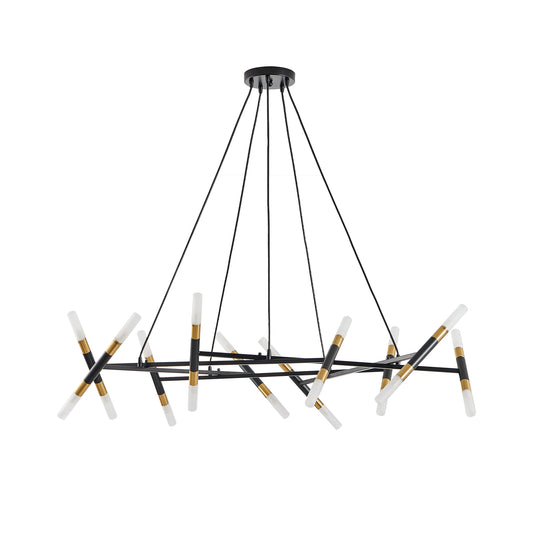 41" Black & Golden Modern Chandelier Light Fixture, Branch Design with Frosted Tubes, Black Cords, Adjustable Height Pendant Light for Dining Room, Living Room, or Kitchen Island (Bulb Not Included)