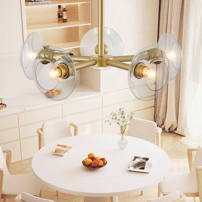 26" Modern Gold 5-Light Sputnik Chandelier with Clear Glass Shades, Mid-Century Hanging Pendant Light Fixture for Dining Room, Living Room, or Kitchen (Bulb Not Included)