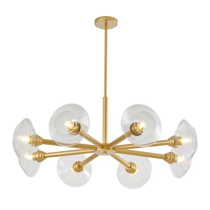 36" Modern Gold 8-Light Sputnik Chandelier with Clear Glass Shades, Mid-Century Hanging Pendant Light Fixture for Dining Room, Living Room, or Kitchen (Bulb Not Included)