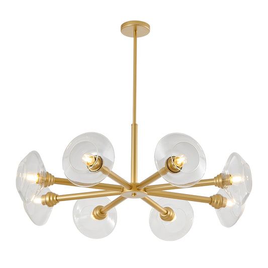 36" Modern Gold 8-Light Sputnik Chandelier with Clear Glass Shades, Mid-Century Hanging Pendant Light Fixture for Dining Room, Living Room, or Kitchen (Bulb Not Included)