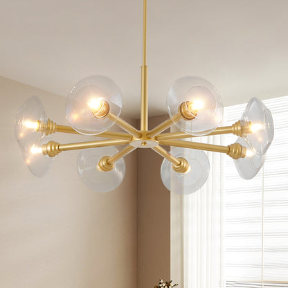 36" Modern Gold 8-Light Sputnik Chandelier with Clear Glass Shades, Mid-Century Hanging Pendant Light Fixture for Dining Room, Living Room, or Kitchen (Bulb Not Included)