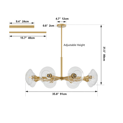 36" Modern Gold 8-Light Sputnik Chandelier with Clear Glass Shades, Mid-Century Hanging Pendant Light Fixture for Dining Room, Living Room, or Kitchen (Bulb Not Included)