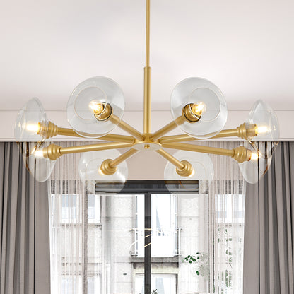36" Modern Gold 8-Light Sputnik Chandelier with Clear Glass Shades, Mid-Century Hanging Pendant Light Fixture for Dining Room, Living Room, or Kitchen (Bulb Not Included)