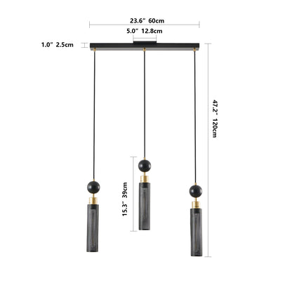 25" Modern Black and Gold 3-Light Pendant Chandelier, Adjustable Hanging Lights with Cylindrical Mesh Shades, E26 Base, Ideal for Dining Room, Kitchen Island, or Living Room Lighting (No Bulbs)