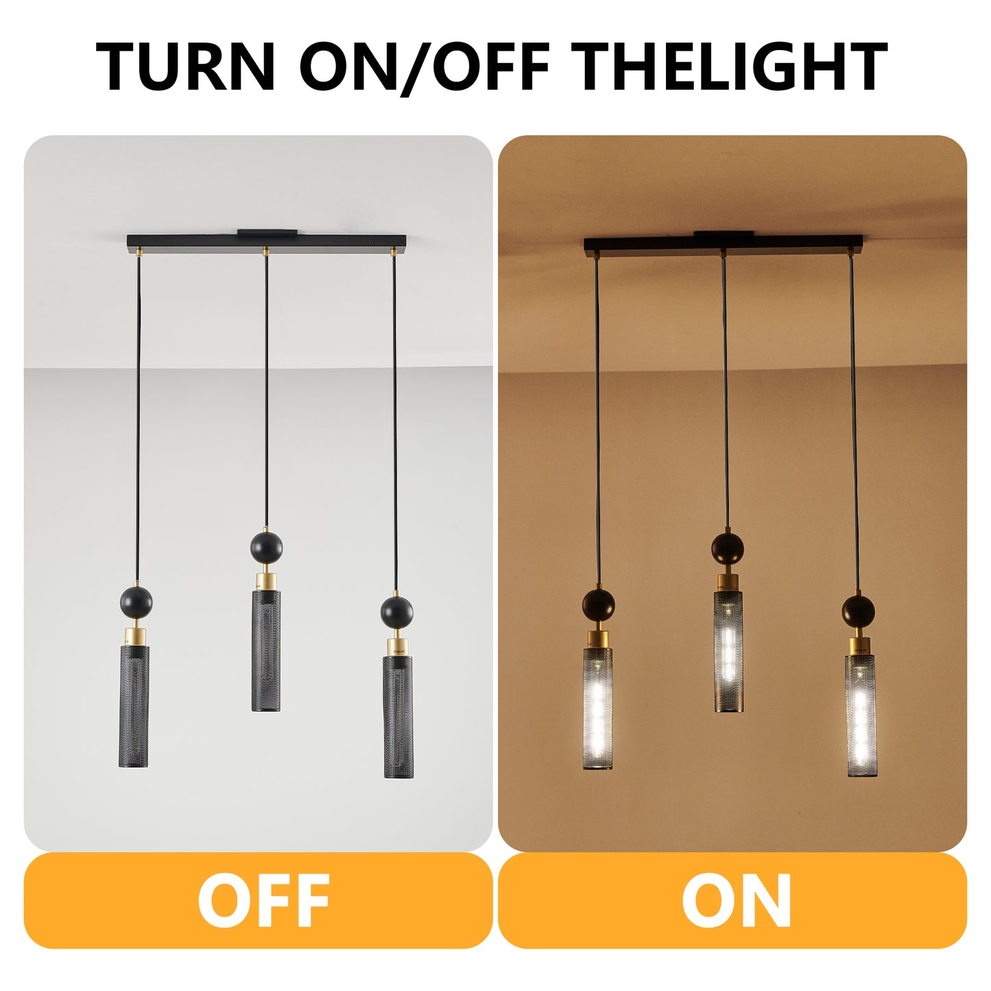 25" Modern Black and Gold 3-Light Pendant Chandelier, Adjustable Hanging Lights with Cylindrical Mesh Shades, E26 Base, Ideal for Dining Room, Kitchen Island, or Living Room Lighting (No Bulbs)