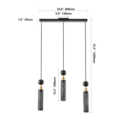 25" Modern Black and Gold 3-Light Pendant Chandelier, Adjustable Hanging Lights with Cylindrical Mesh Shades, E26 Base, Ideal for Dining Room, Kitchen Island, or Living Room Lighting (No Bulbs)