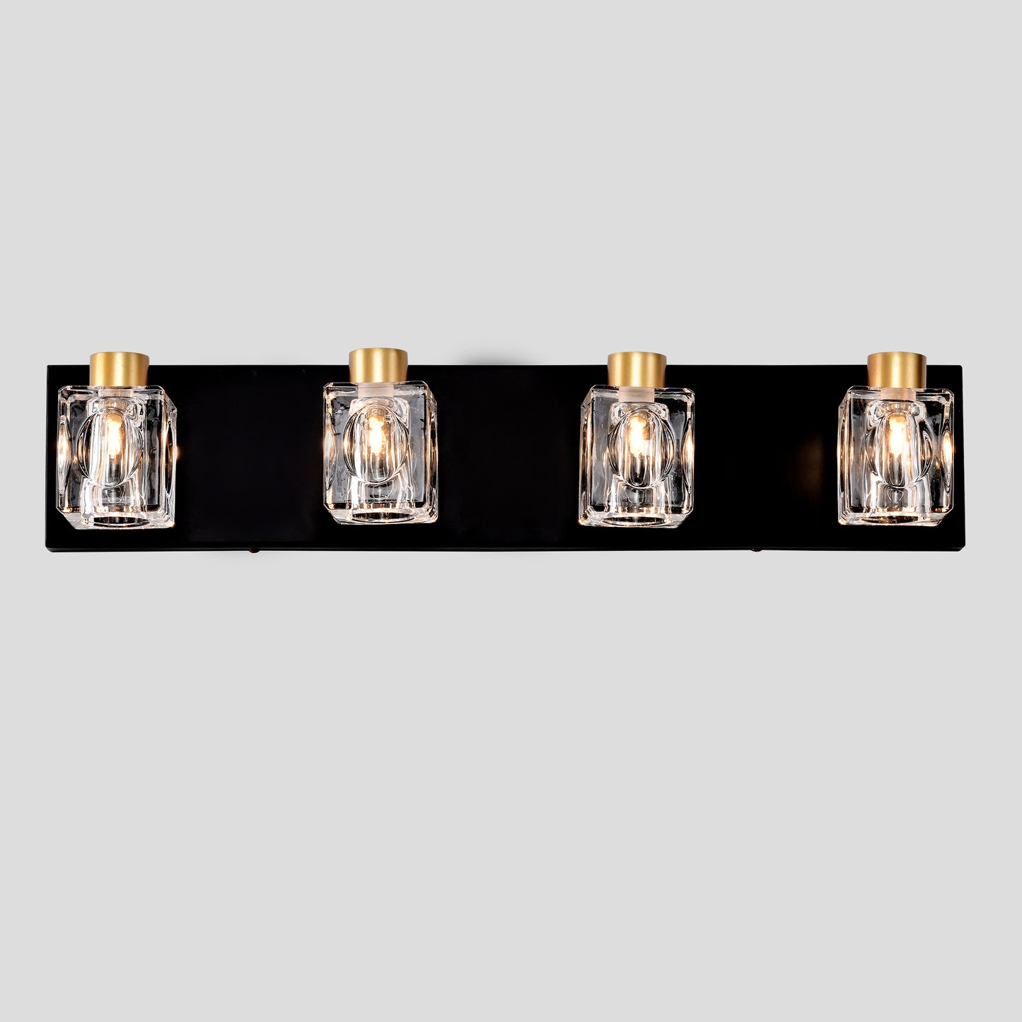 4-Light Matte Black + Gold Bathroom Light Fixtures, Modern Vanity Lights with Crystal Glass Shade, Vintage Light Fixture Bathroom Over Mirror Wall Lights for Kitchen Dinning Room Bedroom Hallway