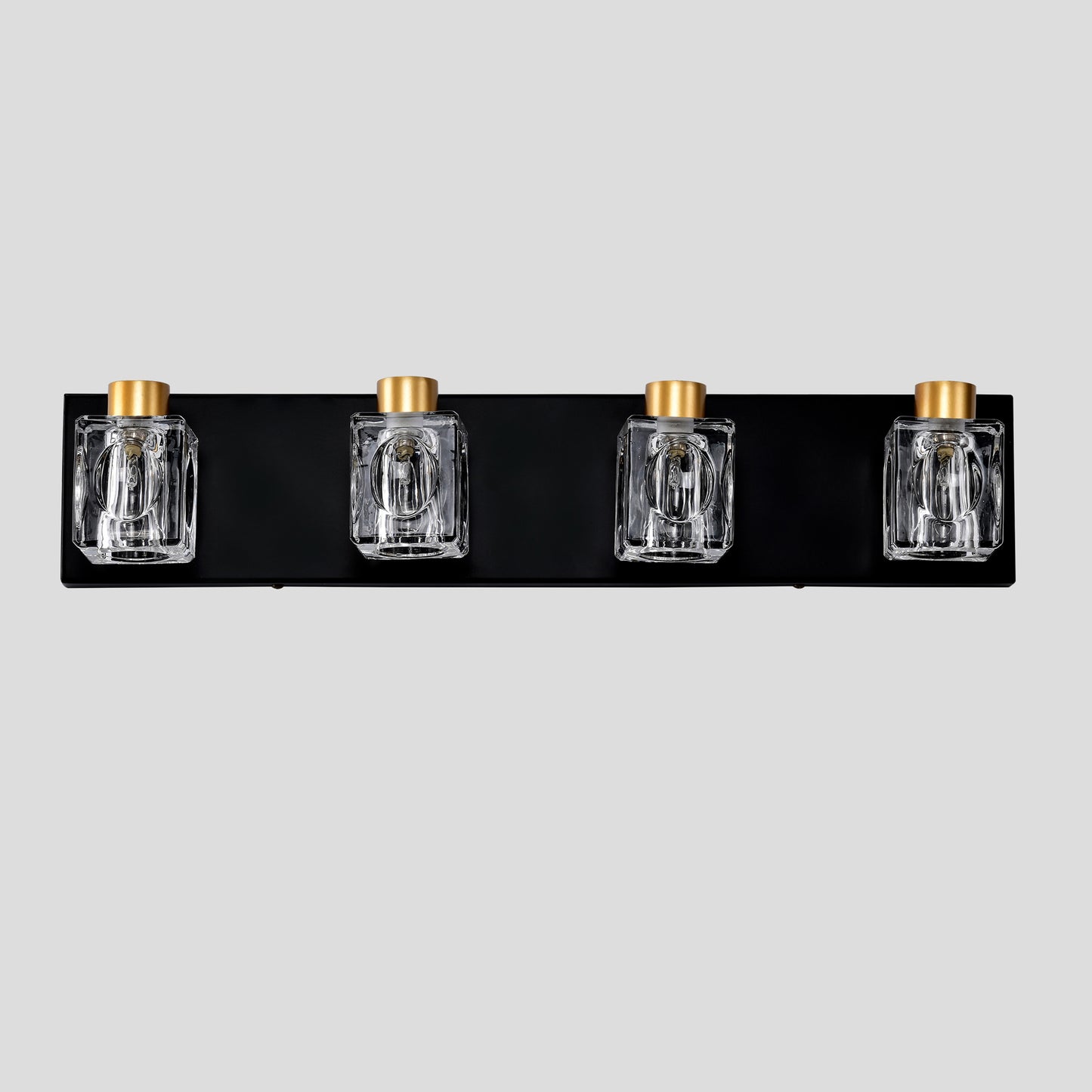 4-Light Matte Black + Gold Bathroom Light Fixtures, Modern Vanity Lights with Crystal Glass Shade, Vintage Light Fixture Bathroom Over Mirror Wall Lights for Kitchen Dinning Room Bedroom Hallway