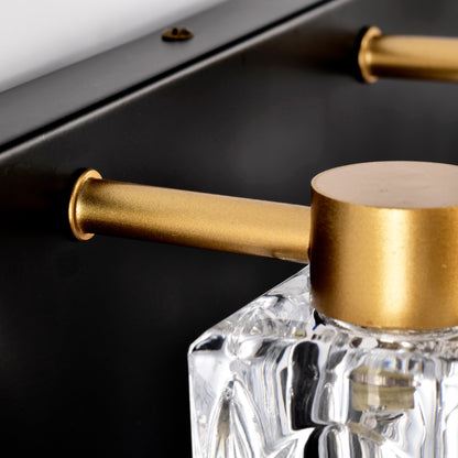 4-Light Matte Black + Gold Bathroom Light Fixtures, Modern Vanity Lights with Crystal Glass Shade, Vintage Light Fixture Bathroom Over Mirror Wall Lights for Kitchen Dinning Room Bedroom Hallway