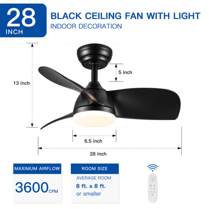 28 In Intergrated LED Ceiling Fan Lighting with Black ABS Blade