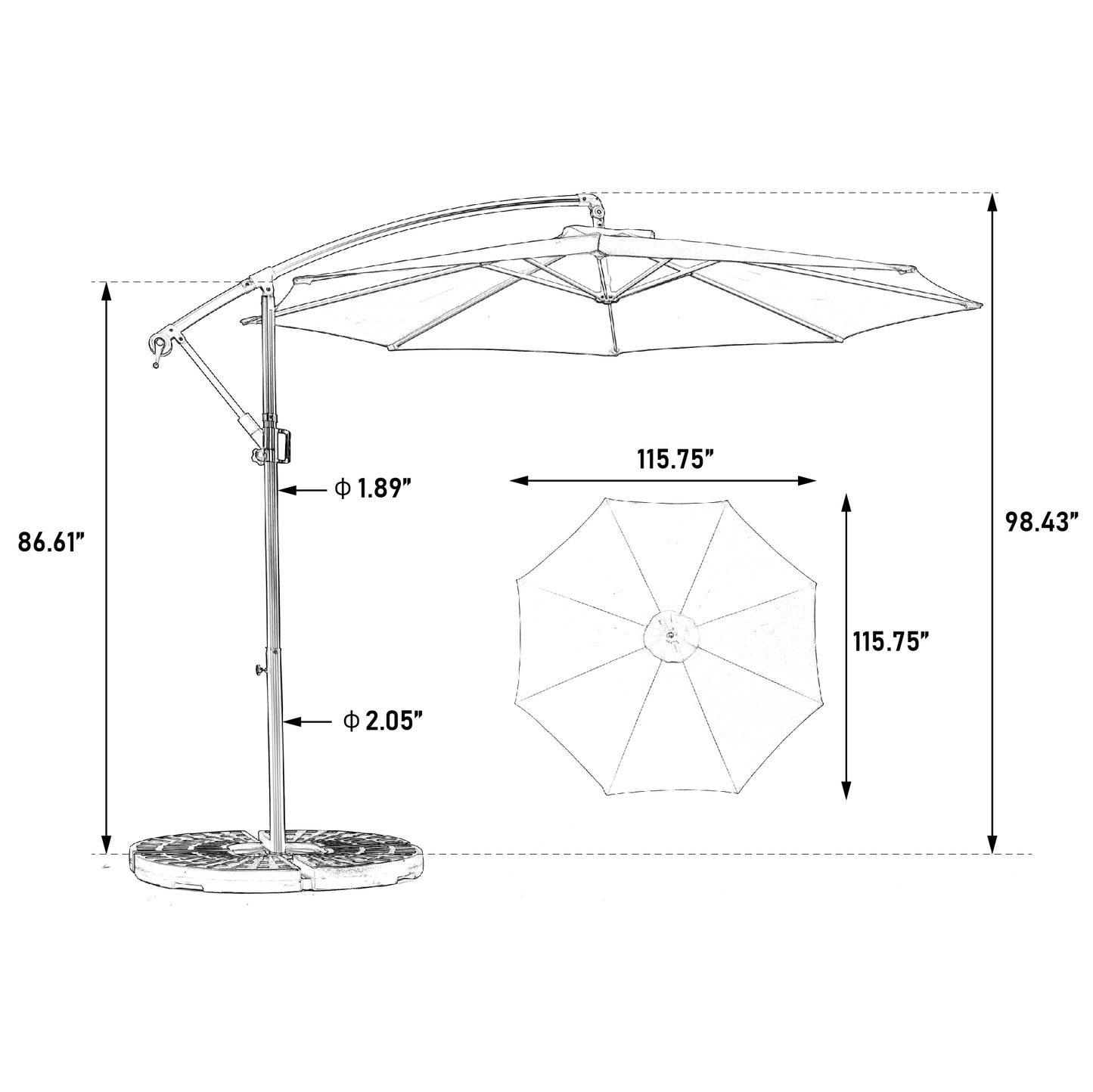 Best Choice Products 10ft Offset Hanging Market Patio Umbrella w/Easy Tilt Adjustment, Polyester Shade, 8 Ribs for Backyard, Poolside - ( khaki )