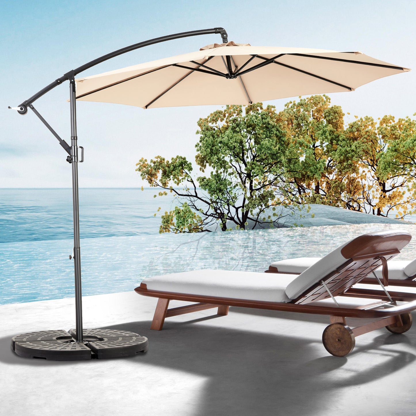 Best Choice Products 10ft Offset Hanging Market Patio Umbrella w/Easy Tilt Adjustment, Polyester Shade, 8 Ribs for Backyard, Poolside - ( khaki )