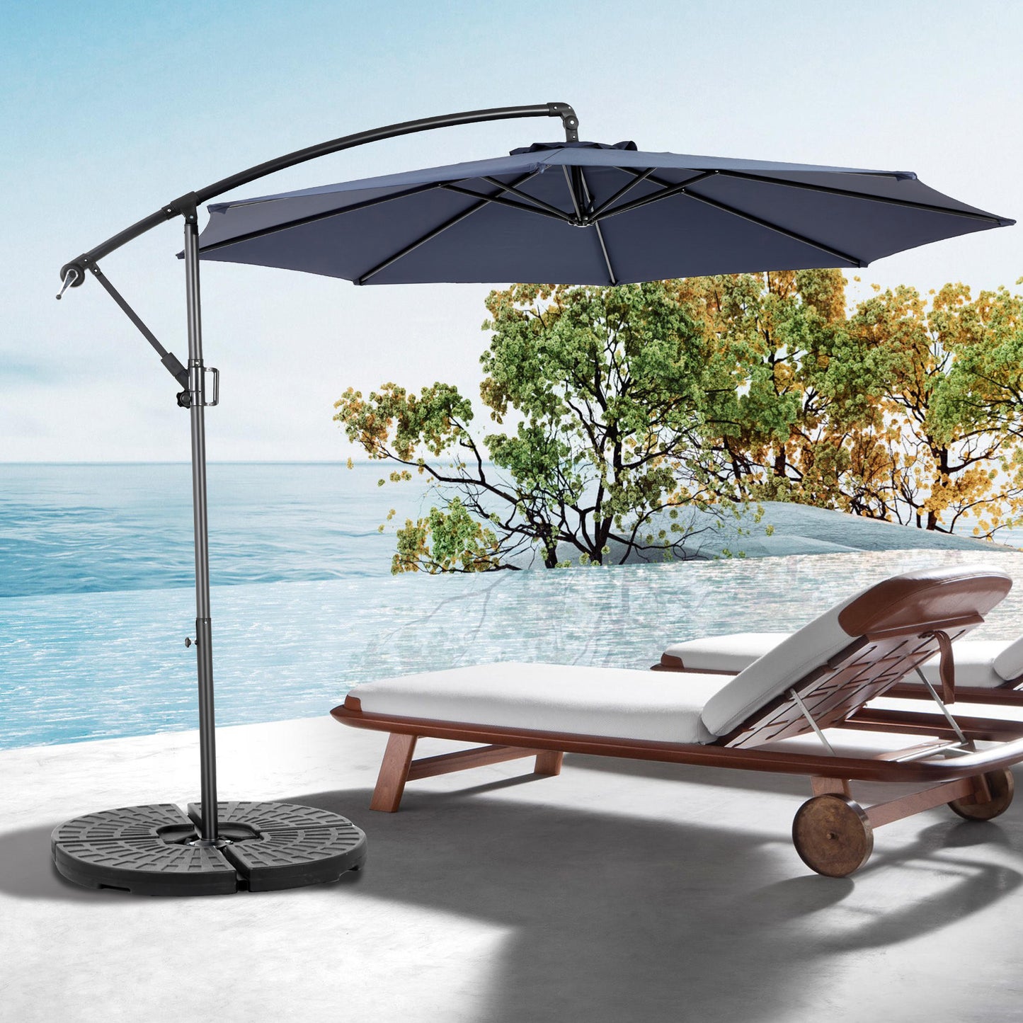 Best Choice Products 10ft Offset Hanging Market Patio Umbrella w/Easy Tilt Adjustment, Polyester Shade, 8 Ribs for Backyard, Poolside - (Navy blue )