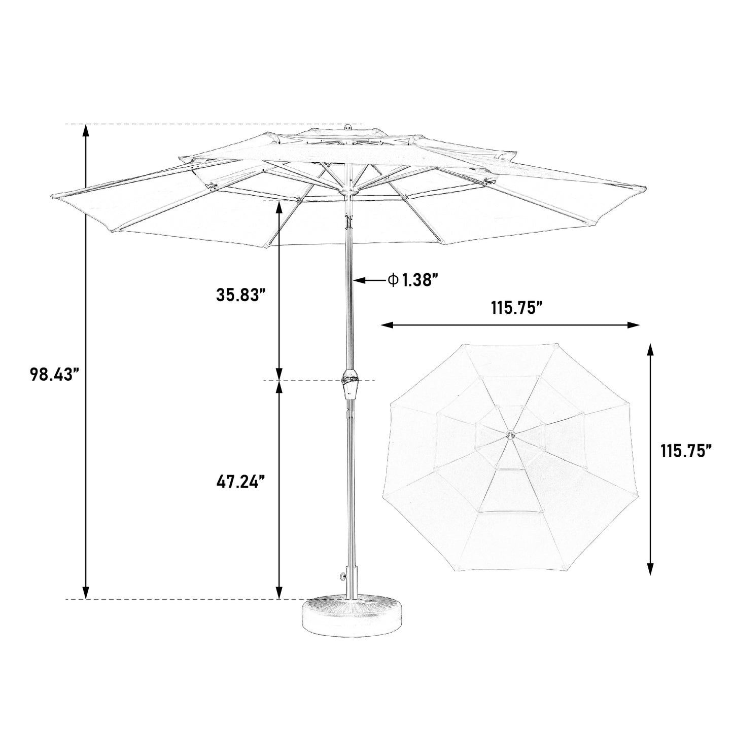 Aluminium 10ft 3 Tier Auto-tilt Umbrella ,Outdoor Patio Umbrella - Market Table Pool Deck Umbrella (Base Not Included) - ( khaki )