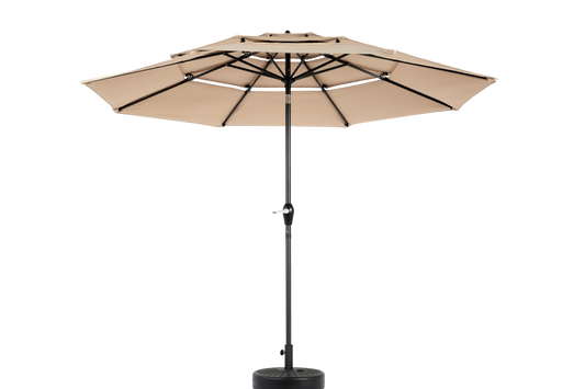 Aluminium 10ft 3 Tier Auto-tilt Umbrella ,Outdoor Patio Umbrella - Market Table Pool Deck Umbrella (Base Not Included) - ( khaki )