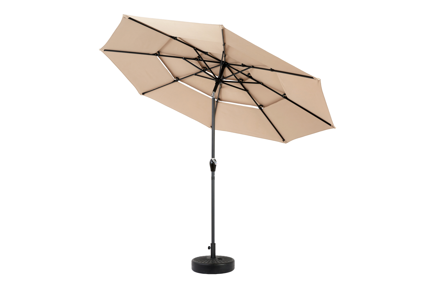 Aluminium 10ft 3 Tier Auto-tilt Umbrella ,Outdoor Patio Umbrella - Market Table Pool Deck Umbrella (Base Not Included) - ( khaki )