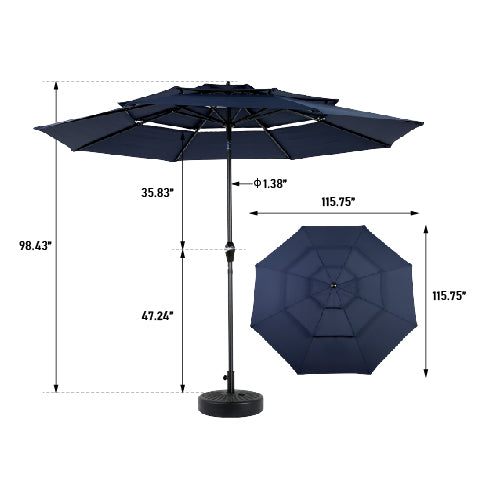 Aluminium 10ft 3 Tier Auto-tilt Umbrella ,Outdoor Patio Umbrella - Market Table Pool Deck Umbrella (Base Not Included) - (Navy blue )