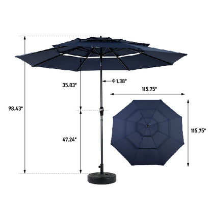 Aluminium 10ft 3 Tier Auto-tilt Umbrella ,Outdoor Patio Umbrella - Market Table Pool Deck Umbrella (Base Not Included) - (Navy blue )