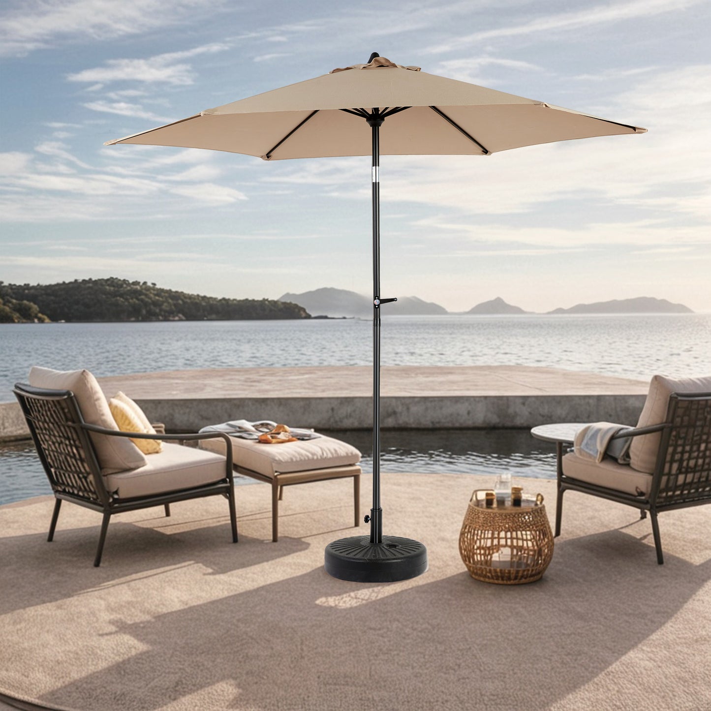 9FT Outdoor Patio Umbrella Outdoor Table Umbrella with Push Button Tilt and Crank, Market Umbrella 6 Sturdy Ribs , Deck, Backyard, Pool (Base Not Included) - ( khaki )