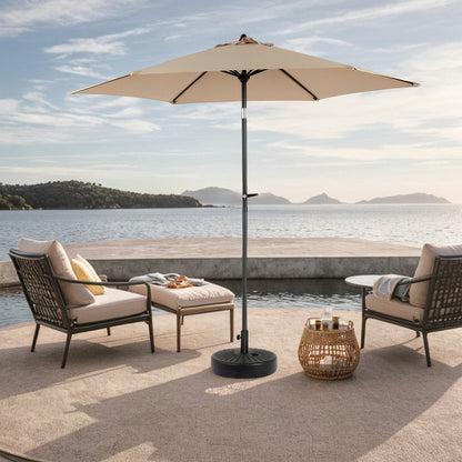 9FT Outdoor Patio Umbrella Outdoor Table Umbrella with Push Button Tilt and Crank, Market Umbrella 6 Sturdy Ribs , Deck, Backyard, Pool (Base Not Included) - ( khaki )