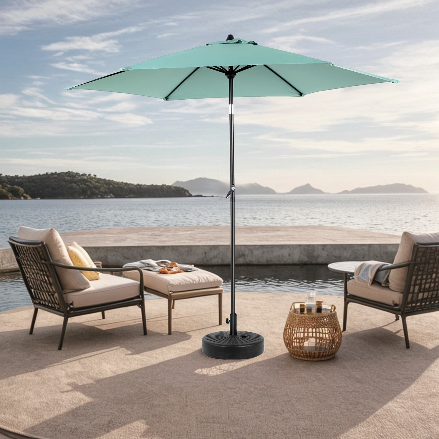 9FT Outdoor Patio Umbrella Outdoor Table Umbrella with Push Button Tilt and Crank, Market Umbrella 6 Sturdy Ribs , Deck, Backyard, Pool (Base Not Included) - ( Light green )