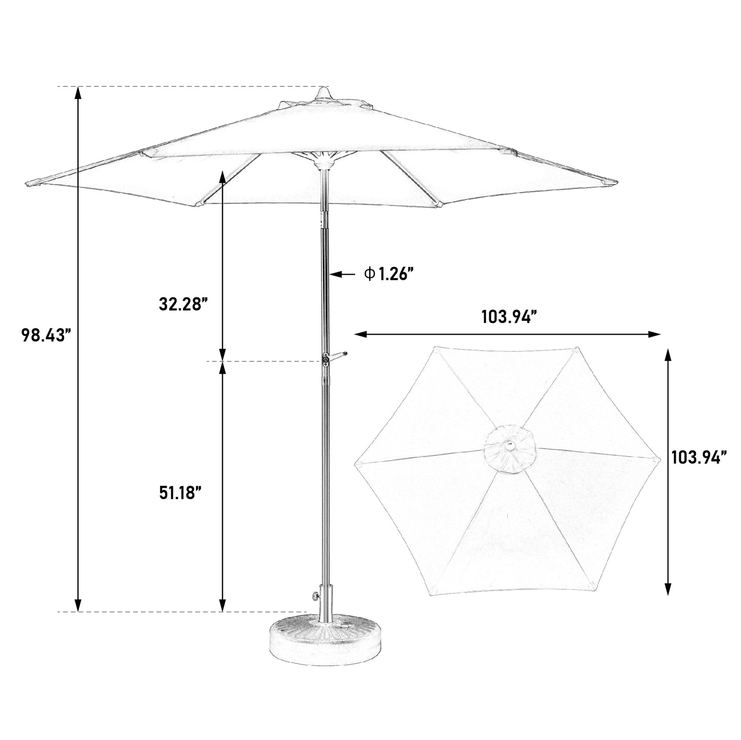 9FT Outdoor Patio Umbrella Outdoor Table Umbrella with Push Button Tilt and Crank, Market Umbrella 6 Sturdy Ribs , Deck, Backyard, Pool (Base Not Included) - ( Light green )