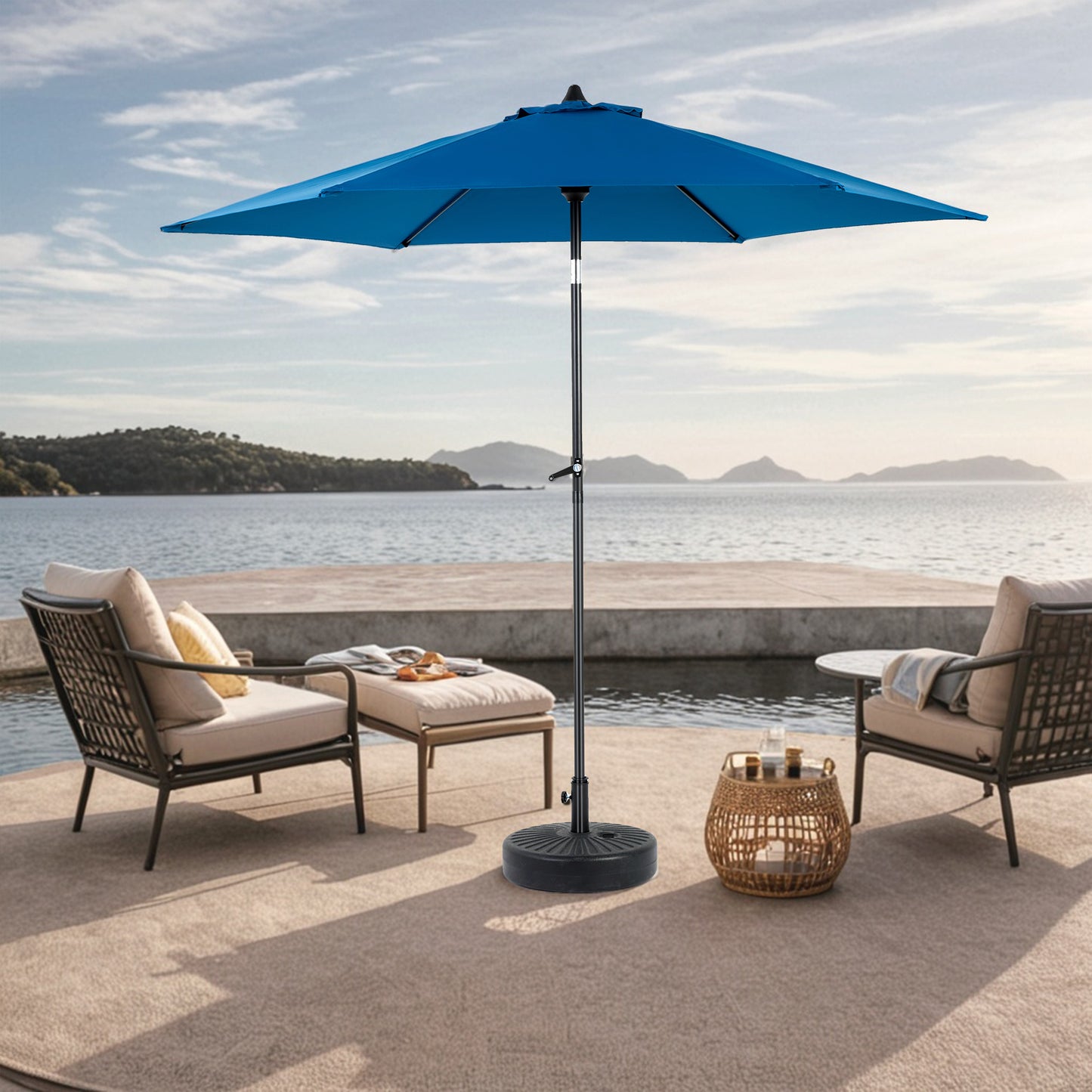 9FT Outdoor Patio Umbrella Outdoor Table Umbrella with Push Button Tilt and Crank, Market Umbrella 6 Sturdy Ribs , Deck, Backyard, Pool (Base Not Included) - ( Dark blue )