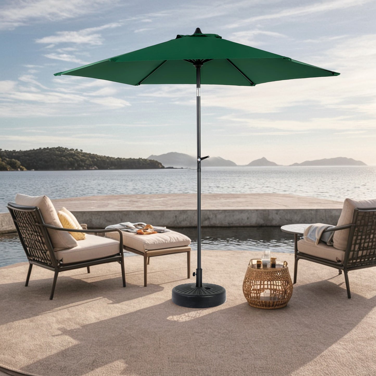 9FT Outdoor Patio Umbrella Outdoor Table Umbrella with Push Button Tilt and Crank, Market Umbrella 6 Sturdy Ribs , Deck, Backyard, Pool (Base Not Included) - ( Dark green )