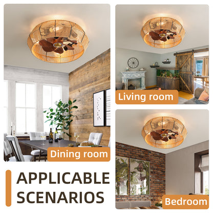 Caged Ceiling Fans with Lights Remote Control for Bedroom, Kitchen, Dining Room