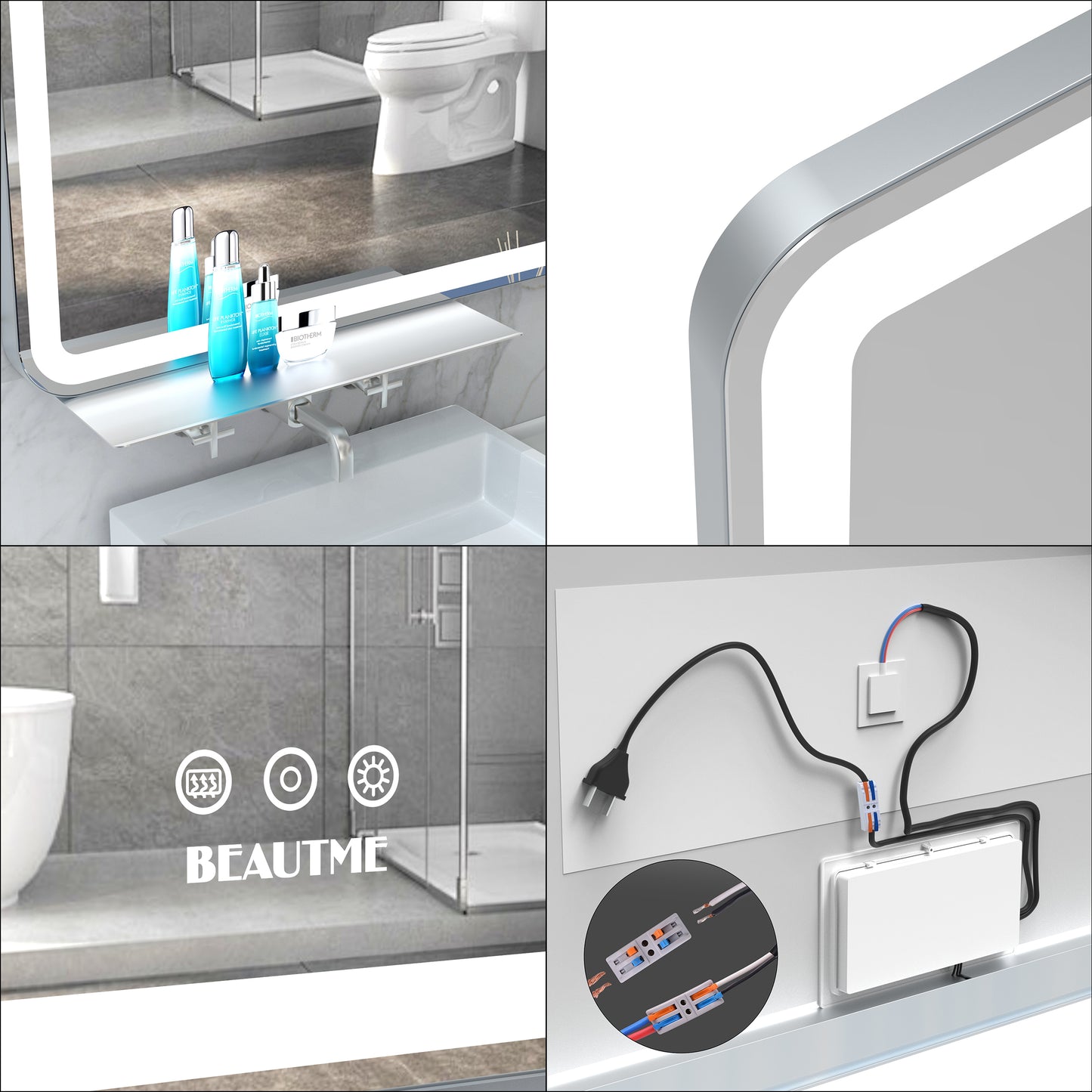52*28 inch LED Bathroom Vanity Mirror Wall Mounted Adjustable White/Warm/Natural Lights Anti-Fog Touch Switch with Memory Modern Smart Large Bathroom Mirrors