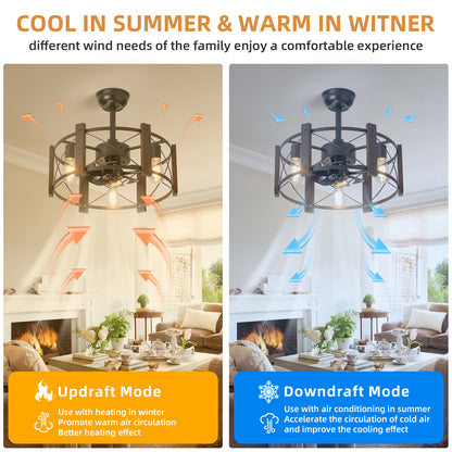 Modern Retro American Industrial Vintage Fan Lamp DC Motor 110V Remote control Ceiling Fan Light