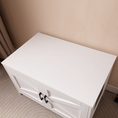 Cat Litter Box Enclosure, Litter Box Furniture Hidden with Barn Door, Wooden Cat Washroom Furniture, Cat House, End Table, Fit Most of Litter Box, White
