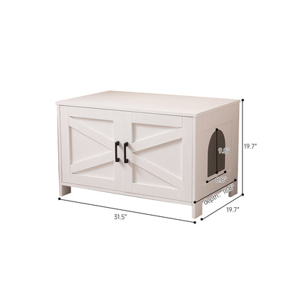 Cat Litter Box Enclosure, Litter Box Furniture Hidden with Barn Door, Wooden Cat Washroom Furniture, Cat House, End Table, Fit Most of Litter Box, White