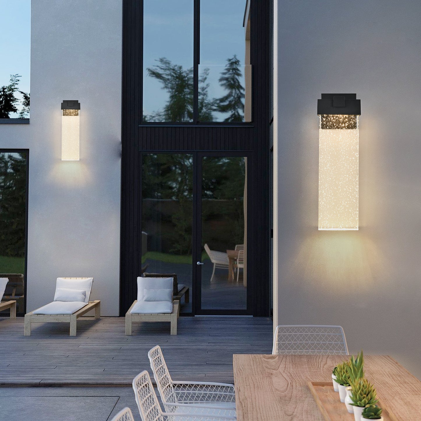 18"(H) 1-pack 12W Modern Outdoor Wall Light Fixture, Weatherproof LED Wall Sconce with Bubble Crystal, Black Finish, Up and Down Lighting for Porch, Patio, and Garden