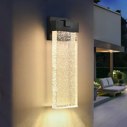 18"(H) 1-pack 12W Modern Outdoor Wall Light Fixture, Weatherproof LED Wall Sconce with Bubble Crystal, Black Finish, Up and Down Lighting for Porch, Patio, and Garden