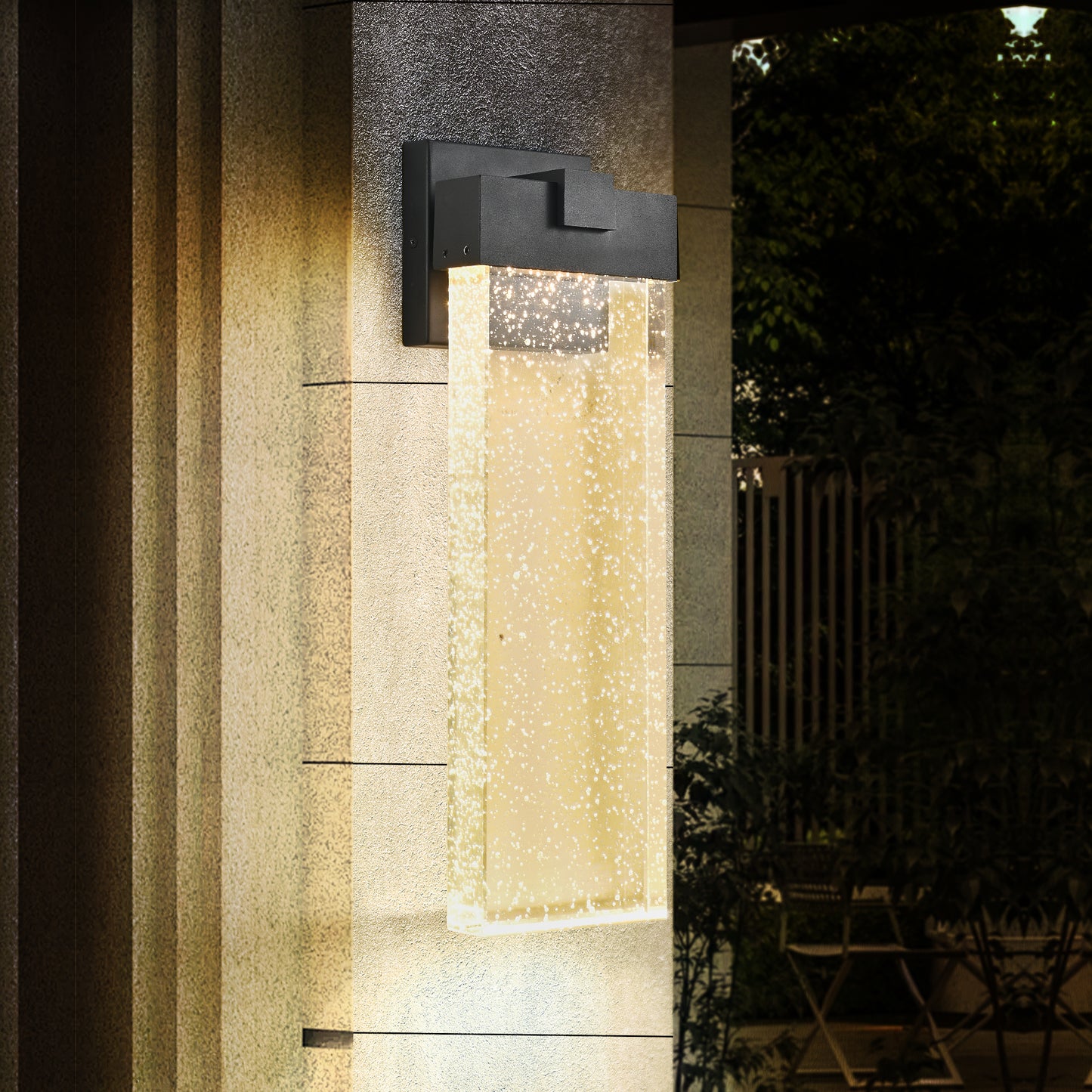 18"(H) 1-pack 12W Modern Outdoor Wall Light Fixture, Weatherproof LED Wall Sconce with Bubble Crystal, Black Finish, Up and Down Lighting for Porch, Patio, and Garden